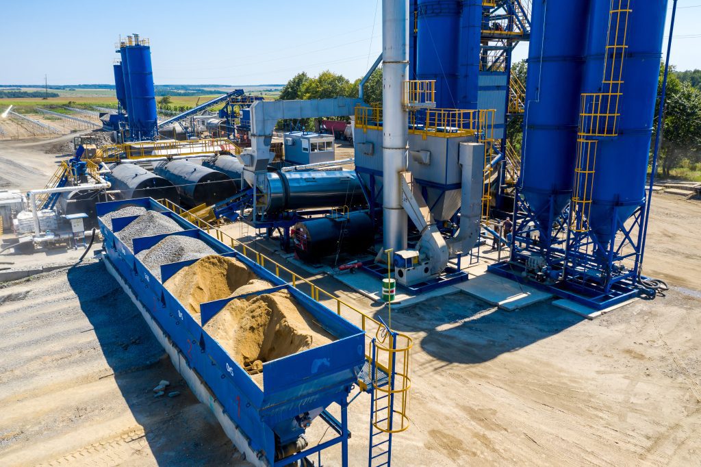 Equipment for production of asphalt, cement and concrete. Concrete plant. High tower of an asphalt plant
