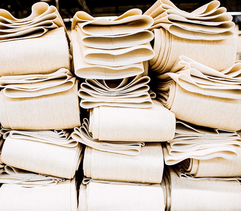 Fabric filters stacked on top of each other